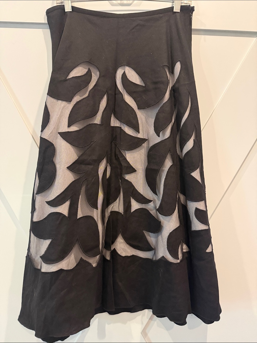 NIC+ZOE Black A-Line Appliqué Cutout Skirt